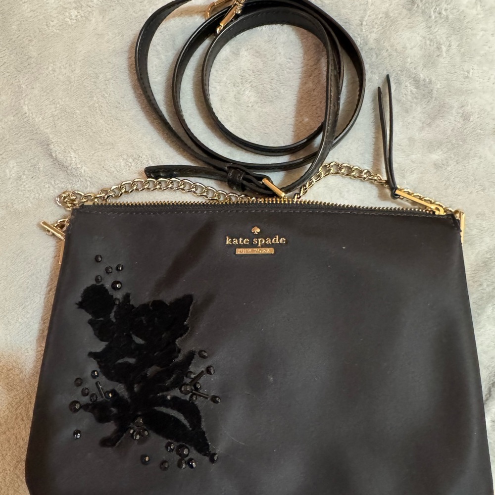 kate spade Black Crossbody with Gold Chain Trim